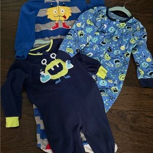 Footed 3T Monster Print One Piece Pajamas - 3 pack bundle!